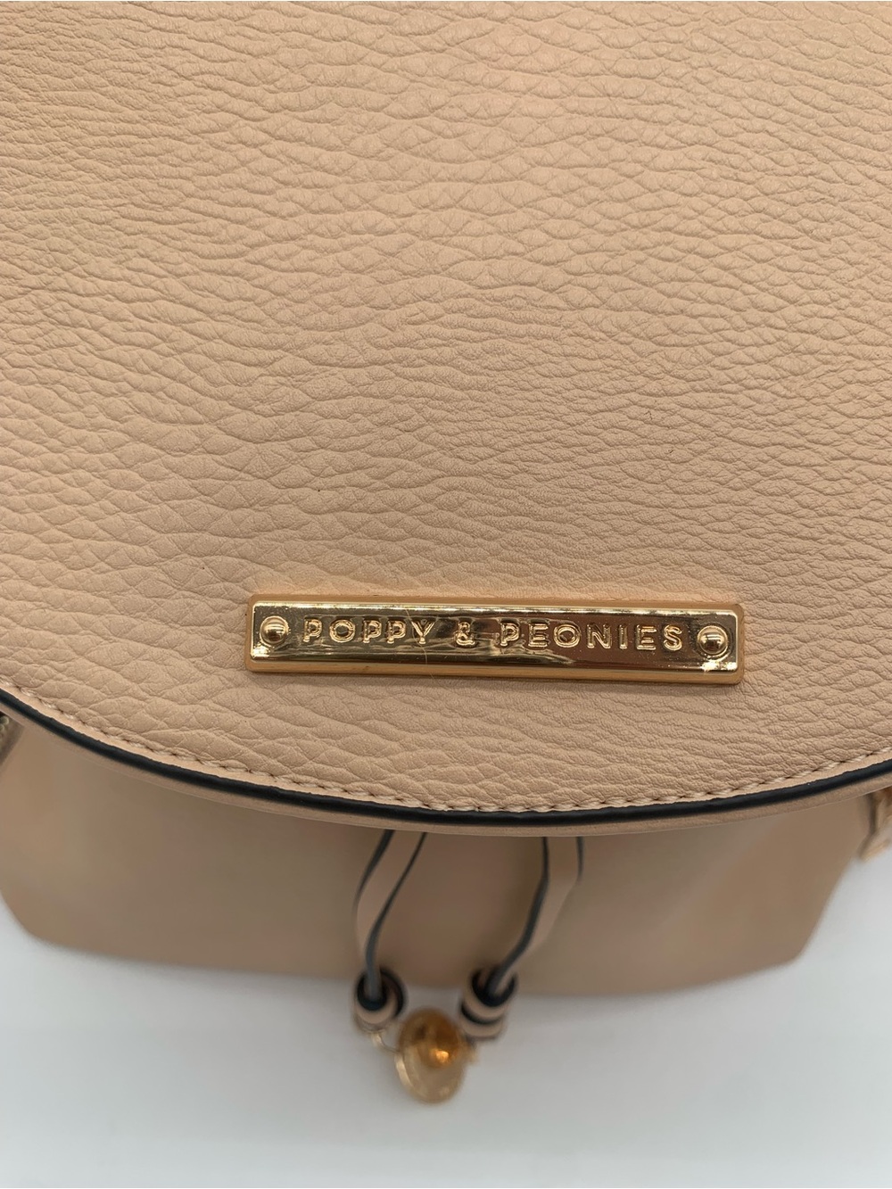 Poppy & Peonies Nude Pebbled Leather Drawstring Backpack - Picture 5 of 16